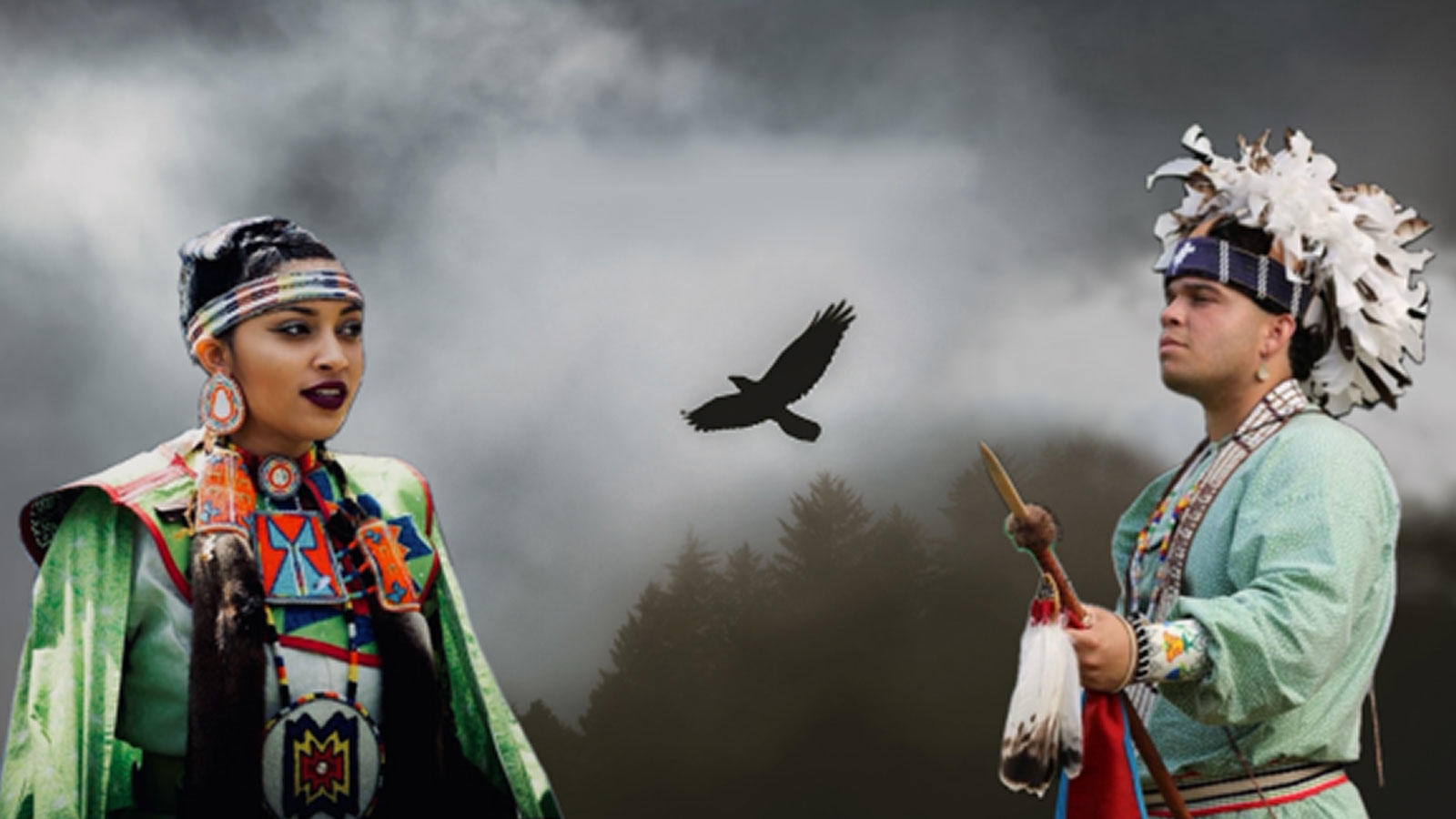 Native Americans and an eagle in the background