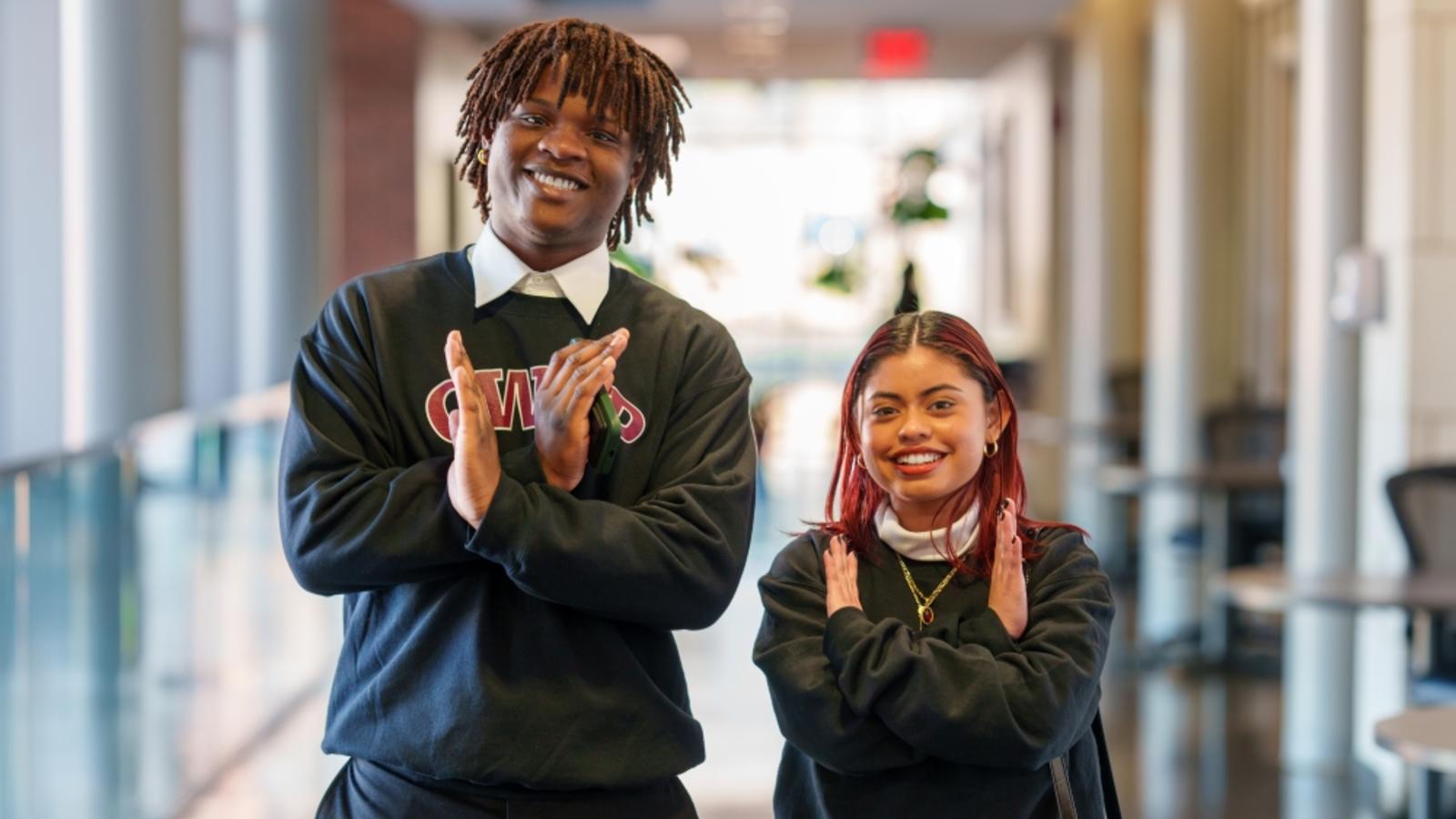 Students on Eagle pose