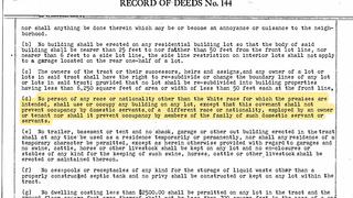 A segment from a Durham County deed listing racial restrictions.